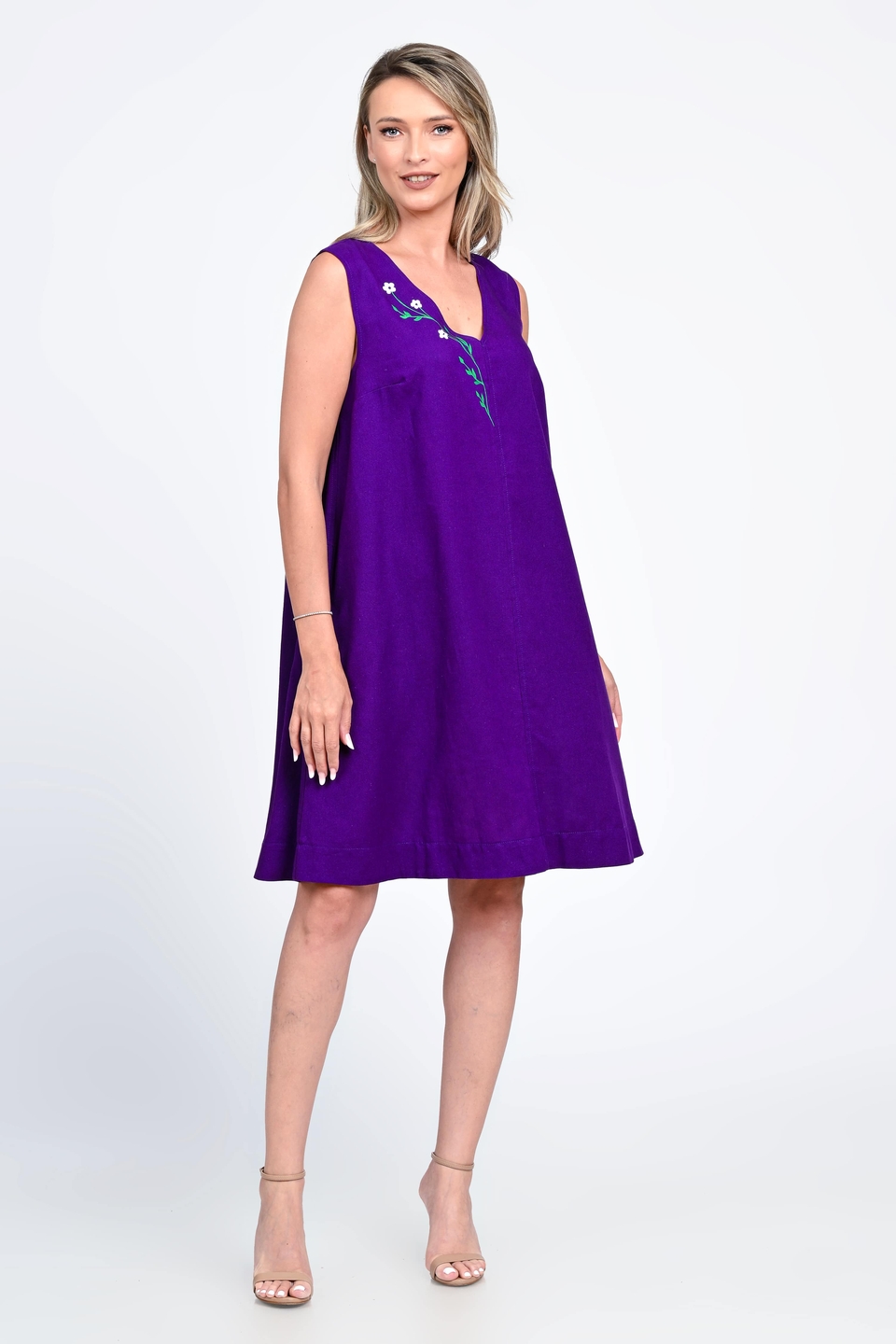 Rochie Dama, Eranthe, V-Neckline V340, cu Pictura Realizata Manual